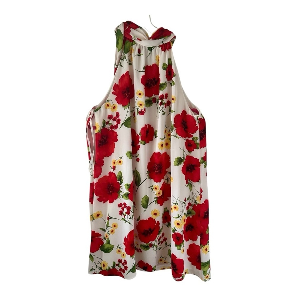 JM Studio Women's Casual Sleeveless
Tie Back Halter Dress Floral Red& White